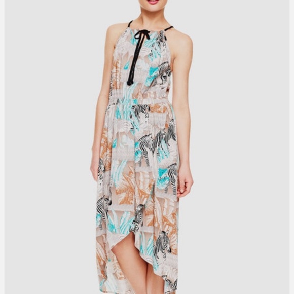 Two by Vince Camuto Tribal Beat Safari Zebra High Low Faux Wrap Midi Dress - Picture 2 of 13